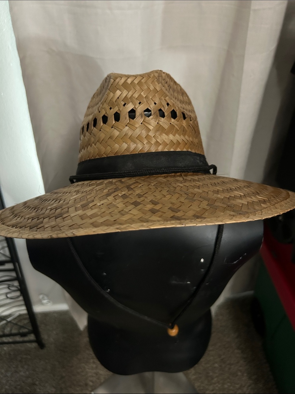 Straw Wide-Brim Sun Hat with Chin Cord - Natural